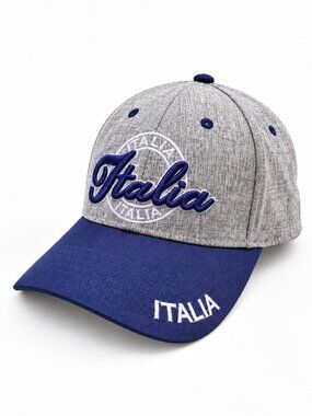 Italia Italy Embroidered Gray & Navy Adjustable Baseball Hat Cap